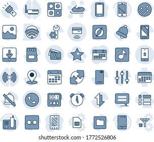 Blue tint and shade editable vector line icon set - phone vector, snowmobile, mobile, term, cell, radio, back, message, gallery, tuning, alarm, stopwatch, bell, record, sd, network, folder, calendar