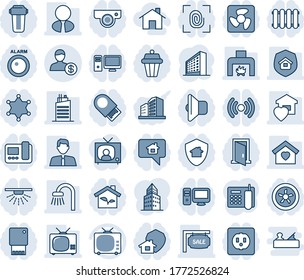 Blaue Farbtöne und bearbeitbare Vektorgrafik-Ikone - Bürogebäude, Vektorgrafik, TV, Konto, Telefon, Verkauf, Immobilienmakler, Bad, Süßheim, Kamin, Stadthaus, Versicherung, Eco, Sockel, Fingerabdruck