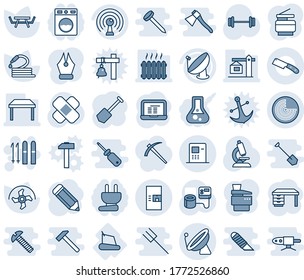 Blauer Farbton und Farbton bearbeitbarer Vektorsymbol - Satellitenantenne, Vektorgrafik, Radar, Kaffeemaschine, Ski, Schreibtisch, Notebook PC, Arbeitsplatz, Bleistift, Rapper, Schlauch, Picknick, Blutdruck, Mikroskop, Atm