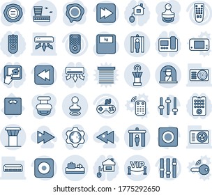 Blue tint and shade editable vector line icon set - airport tower vector, baggage conveyor, security gate, stamp, metal detector, officer window, building, scales, floor, gamepad, settings, rewind