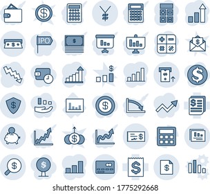 Blue tint and shade editable vector line icon set - credit card vector, growth statistic, calculator, crisis graph, statistics, receipt, yen, safe, cash, atm, money search, account statement, report