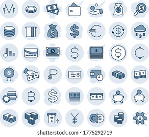 Blue tint and shade editable vector line icon set - dollar sign vector, money bag, cash, euro, yen, bitcoin, ruble, cent, monero, coin, exchange, big, rain, atm, piggy bank, pay, check, credit card