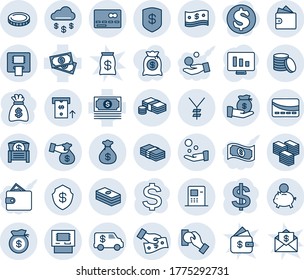 Blue tint and shade editable vector line icon set - credit card vector, dollar sign, money bag, statistic monitor, cash, yen, coin, big, rain, safe, atm, chest, piggy bank, investment, pay, wallet