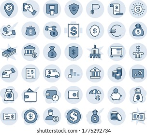 Blue tint and shade editable vector line icon set - safe vector, money bag, receipt, euro, ruble, coin, insurance, dollar sun, bank, account, atm, statement, pin, piggy, card pay, cash, check, purse