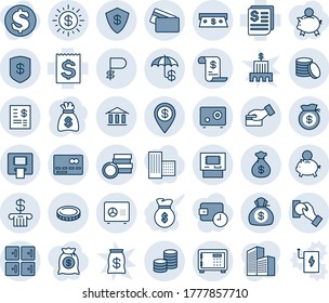 Blue tint and shade editable vector line icon set - credit card vector, safe, checkroom, money bag, receipt, ruble, coin, insurance, dollar sun, bank, atm, cash, account statement, pin, piggy, pay