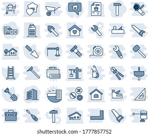 Blue tint and shade editable vector line icon set - barrier vector, office building, trowel, shovel, ladder, saw, house, with garage, tree, estate document, sweet home, city, crane, message, work