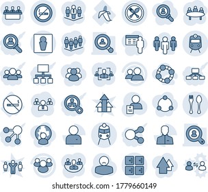 Blue tint and shade editable vector line icon set - spoon and fork vector, train, male, checkroom, no smoking sign, team, meeting, patient, banana, group, user, company, hr, client search, friends