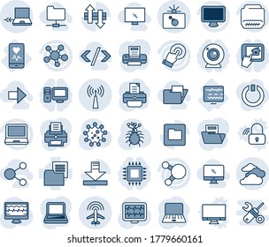 Blauer Farbton und Farbton editierbarer Vektorsymbol - Bombe im Falle von Vektorgrafik, Flugzeug-Radar, Antenne, Notebook-Anschluss, Wolken, PC, Drucker, Monitor-Puls, Virus, Diagnose, mobiles Herz, Ordner-Dokument