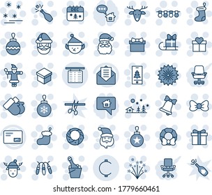 Blue tint and shade editable vector line icon set - flight table vector, firework, gift, bow, santa claus, christmas sock, ball, garland, landscape, bell, gloves, calendar, deer, wreath, champagne