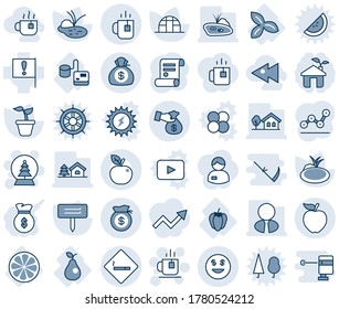 Blue tint and shade editable vector line icon set - tea vector, smoking area sign, snowball tree, contract, seedling, plant label, greenhouse, pond, tonometer, three leafs, lemon slice, sweet pepper