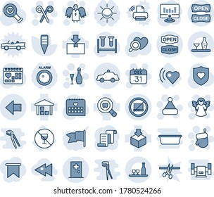 Blue tint and shade editable vector line icon set - no laptop vector, safety car, left arrow, first aid room, christmas glove, 31 dec calendar, hat, angel, wine, santa stick, contract, plant label