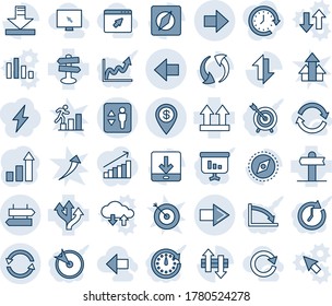 Blue tint and shade editable vector line icon set - elevator vector, signpost, right arrow, left, growth statistic, route, up side sign, update, data exchange, download, compass, dollar pin, monitor