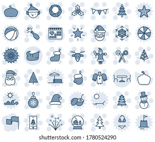 Blue tint and shade editable vector line icon set - cafe vector, christmas tree, firework, santa claus, sock, glove, ball, snowflake, star, snowman, hat, deer, holly, wreath, angel, champagne, stick