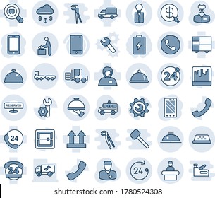 Blue Tint And Shade Editable Vector Line Icon Set - 24 Around Vector, Phone, Reception, Taxi, Hours, Client Bell, Baby Room, Fork Loader, Baggage Truck, Mobile, Ambulance Car, Doctor, Support, Cell