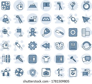 Blue tint and shade editable vector line icon set - taxi vector, elevator, airport building, tea, cake man, lollipop, candy, firework rocket, ski, document reload, butterfly, flag, dialog, settings