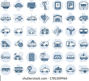 Blue tint and shade editable vector line icon set - dispatcher vector, taxi, airport bus, parking, alarm car, ladder, sign, safety, baggage truck, ambulance, route, railroad, trailer, delivery, key