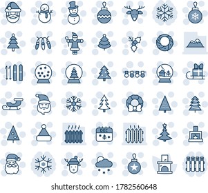 Blue tint and shade editable vector line icon set - christmas tree vector, santa claus, ball, garland, snowflake, snowfall, fireplace, snowman, calendar, hat, deer, sleigh, holly, wreath, ski, gift