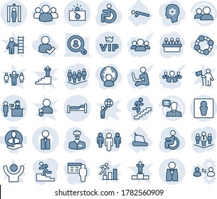 Blue tint and shade editable vector line icon set - male vector, bed, passport control, metal detector gate, vip, terrorism, team, meeting, disabled, doctor, treadmill, push ups, client, speaker