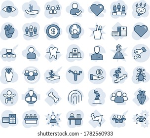 Blue Tint And Shade Editable Vector Line Icon Set - Dispatcher Vector, Baby, Pedestal, Team, Brainstorm, Meeting, Heart, Real, Eye, Hospital, Virus, Building, Power Hand, Tooth, Broken Bone, Client