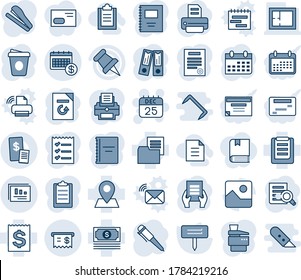 Blue tint and shade editable vector line icon set - 25 dec calendar vector, office binder, document search, pen, coffee, reload, printer, plant label, pin, cash, receipt, clipboard, folder, paper