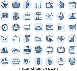 Blue tint and shade editable vector line icon set - reception vector, manager, gear, mail, identity card, growth statistic, case, calculator, abacus, mouse, tie, money bag, presentation board, place