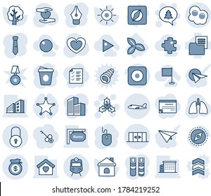 Blue tint and shade editable vector line icon set - train vector, plane, automatic doors, lock, holly, merry christmas message, mouse, coffee, tree, house, sun, heart, hand, lungs, three leafs, tie