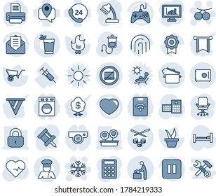 Blue Tint And Shade Editable Vector Line Icon Set - No Laptop Vector, Baby Room, Snowflake, Rowanberry, Office Chair, Printer, Seedling, Wheelbarrow, Fire, Heart Pulse, Dropper, Hospital Bed, Mail