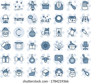 Blue tint and shade editable vector line icon set - flight table vector, firework, gift, bow, santa claus, christmas sock, ball, garland, landscape, bell, gloves, calendar, deer, rocket, wreath, hat
