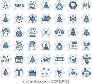 Blue tint and shade editable vector line icon set - christmas tree vector, gift, bow, santa claus, ball, garland, snowflake, landscape, 25 dec calendar, house, sleigh, holly, wreath, angel, snowball