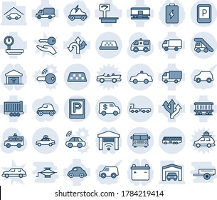 Blue tint and shade editable vector line icon set - taxi vector, airport bus, parking, alarm car, ladder, sign, safety, baggage truck, ambulance, route, railroad, trailer, delivery, heavy scales