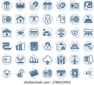 Tinta azul y sombra editable conjunto de iconos de línea vector - vector de radar de plano, puerta de seguridad, seguro, bloqueo, tarjeta de identidad, riego por goteo, vejiga, clasificación, código de barras, cadena, configuración de raíz, aire acondicionado, coche