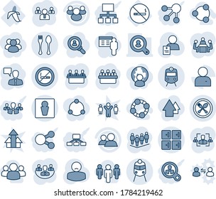 Blue tint and shade editable vector line icon set - spoon and fork vector, train, male, checkroom, no smoking sign, speaking man, team, meeting, patient, banana, group, user, company, hr, social