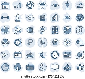 Blue tint and shade editable vector line icon set - radar vector, christmas deer hat, office building, book, pennant, tree, sun, barbell, eye, tonometer, heart care, satellite, term, network, id