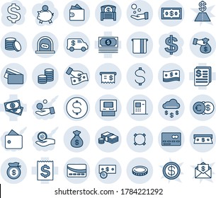 Blue tint and shade editable vector line icon set - credit card vector, ticket office, dollar sign, cash, receipt, currency, coin, euro, money rain, atm, bag, chest, pay, encashment car, wallet