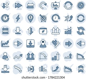 Blue tint and shade editable vector line icon set - signpost vector, right arrow, left, sign post, growth statistic, crisis graph, route, navigation, up side, data exchange, download, compass, redo