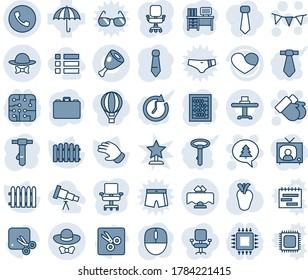 Blue tint and shade editable vector line icon set - phone vector, gloves, merry christmas message, flag garland, case, abacus, mouse, desk, tie, fence, glove, real heart, umbrella, cut, office chair