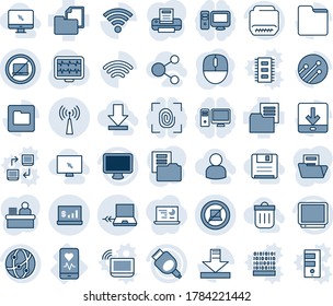 Tinta azul y sombra editable conjunto de iconos de línea vectorial - sin vector portátil, antena, signo de ordenador, conexión de portátil, ratón, pulso de monitor, corazón móvil, documento de carpeta, tv, red, hdmi, descarga, usuario
