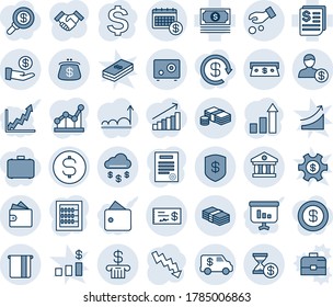 Blue tint and shade editable vector line icon set - growth statistic vector, dollar sign, crisis graph, cash, receipt, coin, money rain, safe, bank, atm, calendar, account, investment, wallet, check