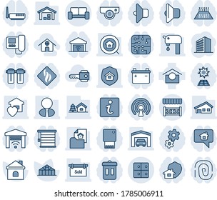 Blue tint and shade editable vector line icon set - vip waiting area vector, baggage room, office building, house, greenhouse, warehouse storage, with garage, tree, water supply, estate document