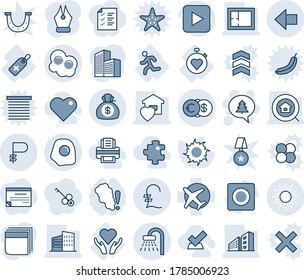 Blue tint and shade editable vector line icon set - shower vector, sun, left arrow, merry christmas message, medical label, run, heart care, stopwatch, plane, play button, record, pound, ruble, plan