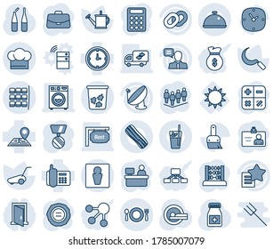 Blue tint and shade editable vector line icon set - trash bin vector, male, seat map, identity card, case, calculator, team, medal, abacus, manager place, stamp, watering can, lawn mower, sickle