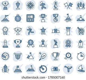 Blue tint and shade editable vector line icon set - dispatcher vector, pedestal, pennant, medal, run, stopwatch, target, motivation, award cup, attainment, winner, win, gold, pawn, arrows up