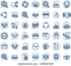 Blue tint and shade editable vector line icon set - spoon and fork vector, train, no smoking sign, speaking man, team, meeting, patient, banana, group, user, company, hr, client search, social