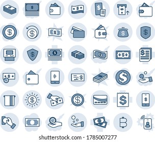 Blue tint and shade editable vector line icon set - cash vector, receipt, bitcoin, mobile payment, dollar, safe, sun, atm, pay, money back, wallet, check, purse, credit card, restaurant, investment