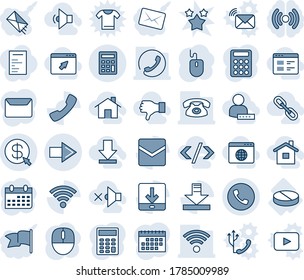 Blue tint and shade editable vector line icon set - phone vector, right arrow, mouse, calendar, pill, call, mail, download, wireless, money click, calculator, home, website, cursor browser, globe