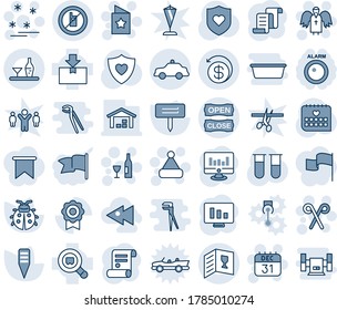 Blue tint and shade editable vector line icon set - no mobile sign vector, safety car, 31 dec calendar, christmas hat, angel, wine, star postcard, santa stick, sale, contract, statistic monitor