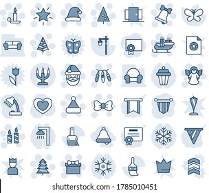 Blue tint and shade editable vector line icon set - christmas tree vector, gift, bow, santa claus, garland, star, candle, bell, hat, angel, sleigh, pennant, butterfly, garden light, heart, themes