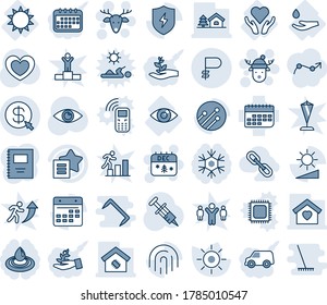 Blue tint and shade editable vector line icon set - christmas calendar vector, deer, hat, sun, heart, syringe, eye, care, drop hand, term, favorites list, protect, network, brightness, ruble, smart