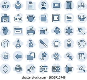 Blue tint and shade editable vector line icon set - vip vector, left arrow, gear, bulb, statistic monitor, printer, real heart, hospital, pear, office phone, folder document, package, group, tuning