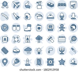 Blue Tint And Shade Editable Vector Line Icon Set - Plane Vector, Trash Bin, Globe, Waiting Area, Storm, Cake Man, Christmas Mobile, Crisis Graph, Calendar, Boot, Saw, Molecule, Stomach, Diet List